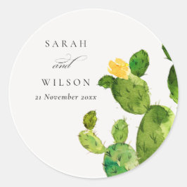 GROENE WATERVERF DESERT CACTUS FLOWER MONOGRAM RONDE STICKER