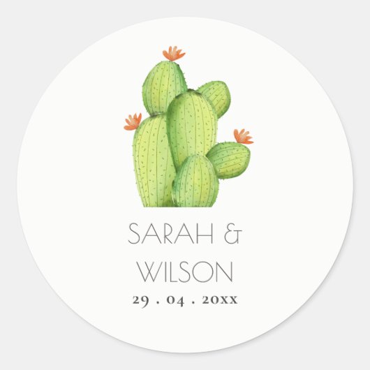 GROENE WATERVERF DESERT CACTUS FLOWER MONOGRAM RONDE STICKER (Voorkant)
