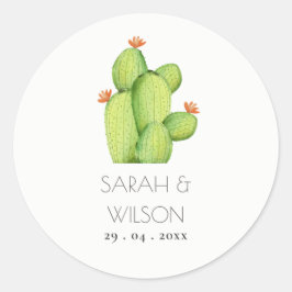 GROENE WATERVERF DESERT CACTUS FLOWER MONOGRAM RONDE STICKER
