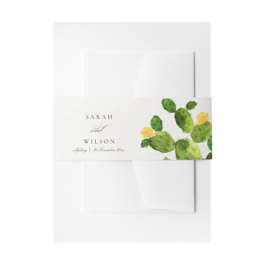 GROENE WATERVERF DESERT CACTUS FLOWER MONOGRAM UITNODIGINGEN WIKKEL (Voorkant Voorbeeld)