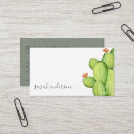 GROENE WATERVERF DESERT CACTUS FLOWER MONOGRAM VISITEKAARTJE