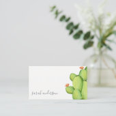 GROENE WATERVERF DESERT CACTUS FLOWER MONOGRAM VISITEKAARTJE (Staand voorkant)