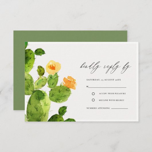 GROENE WATERVERF DESERT CACTUS FLOWER RSVP (Voorkant / Achterkant)