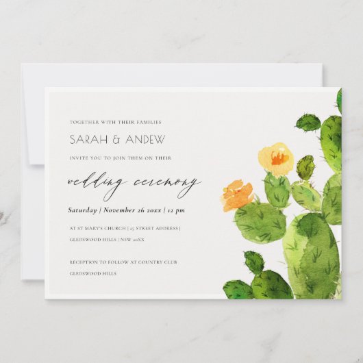 GROENE WATERVERF DESERT CACTUS FLOWER WEDING KAART (Voorkant)