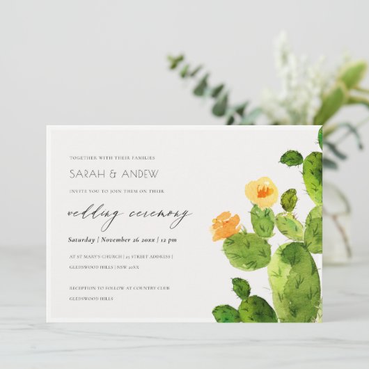 GROENE WATERVERF DESERT CACTUS FLOWER WEDING KAART (Staand voorkant)