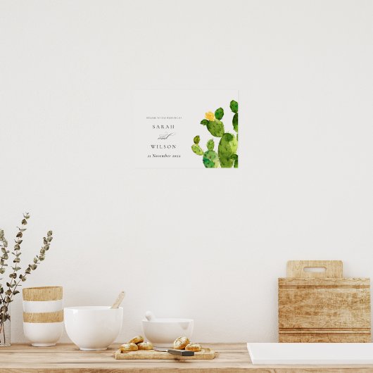 GROENE WATERVERF DESERT CACTUS FLOWER WEDING POSTER (Keuken)