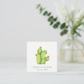 GROENE WATERVERF DESERT CACTUS FLOWER WEDING VIERKANTE VISITEKAARTJE (Staand voorkant)