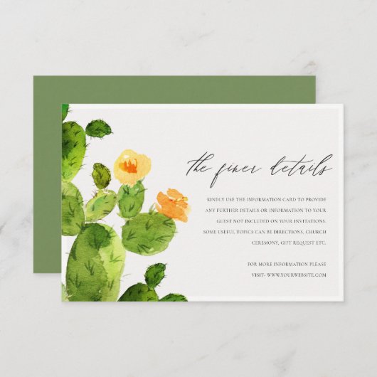 GROENE WATERVERF DESERT CACTUS-STROOMINFORMATIE KAART (Voorkant / Achterkant)