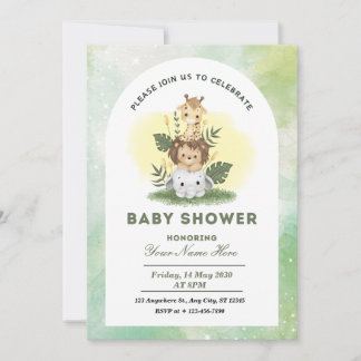 Groene Waterverf Dieren Baby shower Boy Kaart