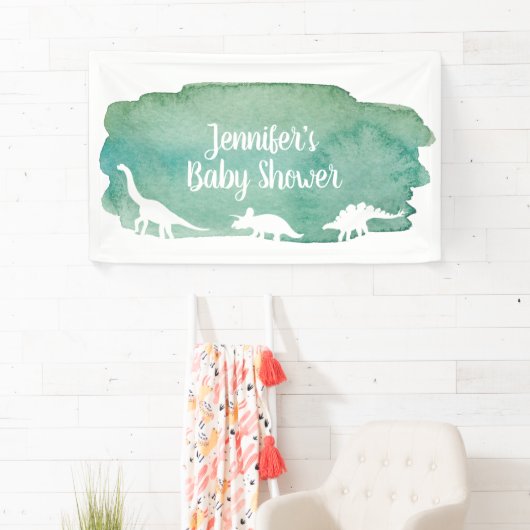 Groene Waterverf Dinosaur Baby shower Banner (Insitu)