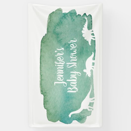 Groene Waterverf Dinosaur Baby shower Banner (Verticaal)