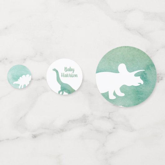 Groene Waterverf Dinosaur Baby shower Confetti (Voorkanten)
