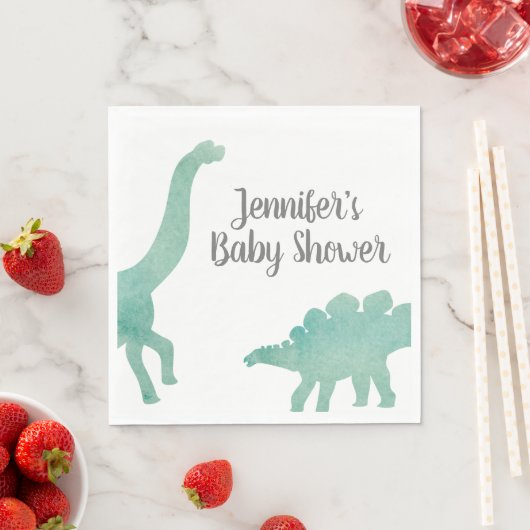 Groene Waterverf Dinosaur Baby shower Servet (Insitu)