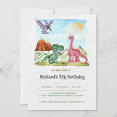 Groene Waterverf Dinosaurussen Verjaardagsfeest Kaart (Voorkant)