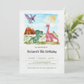 Groene Waterverf Dinosaurussen Verjaardagsfeest Kaart (Staand voorkant)