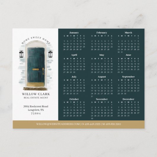 Groene Waterverf Door Real Estate Kalender 2025 Briefkaart (Voorkant)