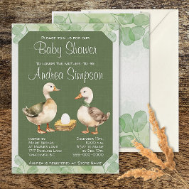 Groene Waterverf Eenden en Ei Baby shower Kaart
