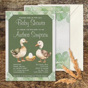 Groene Waterverf Eenden en Ei Baby shower Kaart