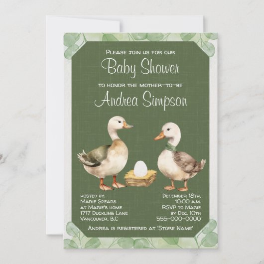 Groene Waterverf Eenden en Ei Baby shower Kaart (Voorkant)
