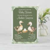 Groene Waterverf Eenden en Ei Baby shower Kaart (Staand voorkant)