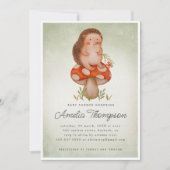 Groene Waterverf egel en paddenstoel Baby shower Kaart (Voorkant)