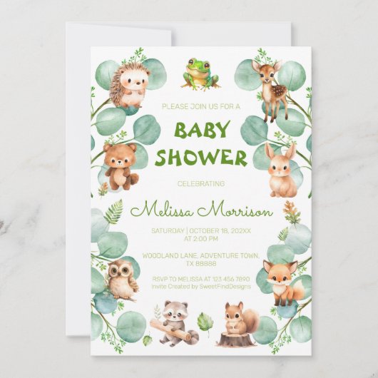 Groene Waterverf Elegant Schattige Baby shower Kaart (Voorkant)