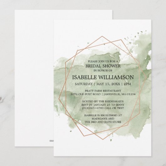 Groene Waterverf en gouden bridale doucheruimte Kaart (Voorkant / Achterkant)