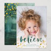 Groene Waterverf en gouden geloof | Foto Feestdagenkaart (Voorkant / Achterkant)