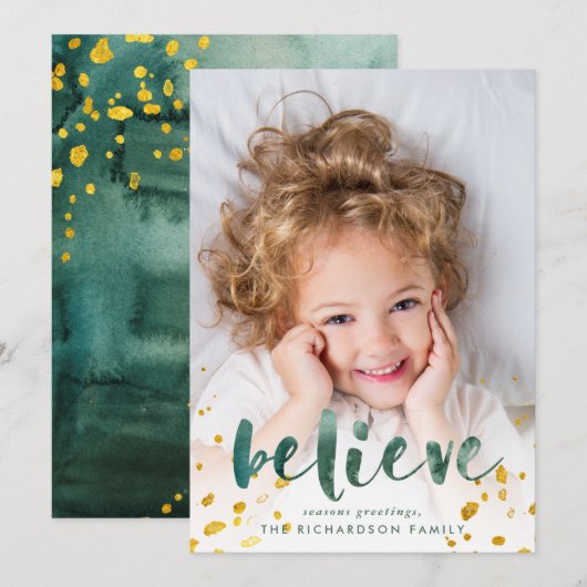Groene Waterverf en gouden geloof | Foto Feestdagenkaart (Voorkant / Achterkant)