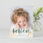 Groene Waterverf en gouden geloof | Foto Feestdagenkaart (Staand voorkant)