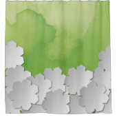 Groene Waterverf en witte bloemen Douchegordijn (Voorkant)