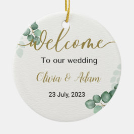 Groene Waterverf Eucalyptus Bruiloft Welkomstbord Keramisch Ornament