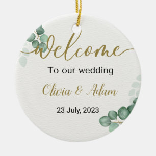 Groene Waterverf Eucalyptus Bruiloft Welkomstbord Keramisch Ornament