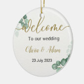 Groene Waterverf Eucalyptus Bruiloft Welkomstbord Keramisch Ornament (Links)