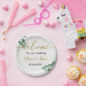 Groene Waterverf Eucalyptus Bruiloft Welkomstbord Papieren Bordje (Feest)