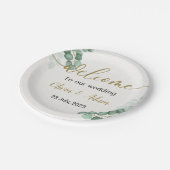 Groene Waterverf Eucalyptus Bruiloft Welkomstbord Papieren Bordje (Gekanteld)