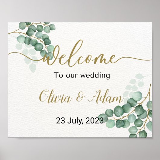 Groene Waterverf Eucalyptus Bruiloft Welkomstbord Poster (Voorkant)