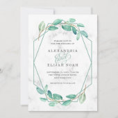Groene Waterverf Eucalyptus en Marmer | Bruiloft Kaart (Voorkant)