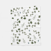 Groene Waterverf Eucalyptus Herhaalde Baby Naam Fleece Deken (Voorkant)