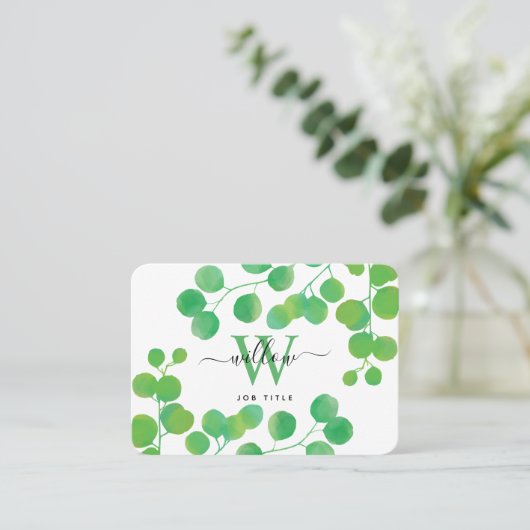 Groene Waterverf Eucalyptus laat professionele Visitekaartje (Staand voorkant)