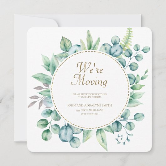 Groene Waterverf Eucalyptus Leaves Change Address (Voorkant)