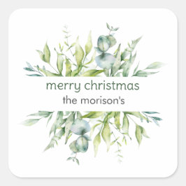 Groene waterverf eucalyptus tak cadeaukaartjes vierkante sticker