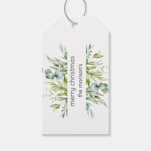 Groene waterverf eucalyptus tak cadeaulabel (Voorkant)
