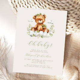 Groene Waterverf Eucalyptus teddybeer Baby shower Briefkaart