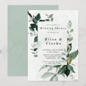 Groene Waterverf Eucalyptus Wedding Shower nodigt (Voorkant / Achterkant)