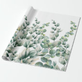 Groene Waterverf Eucalyptusblad Cadeaupapier (Uitgerold)