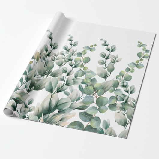 Groene Waterverf Eucalyptusblad Cadeaupapier (Uitgerold)