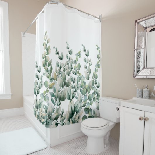 Groene Waterverf Eucalyptusblad Douchegordijn (In situ)