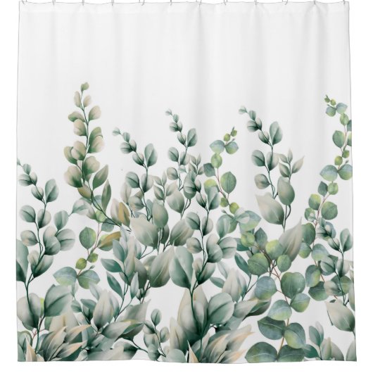 Groene Waterverf Eucalyptusblad Douchegordijn (Voorkant)