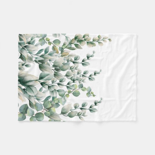 Groene Waterverf Eucalyptusblad Fleece Deken (Voorkant (Horizontaal))